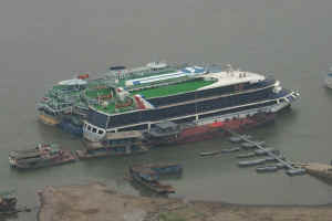 Looking down at our boat from Fengdu