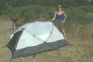 Care sets up the tent
