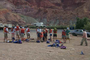 Getting outfitted in our life vests