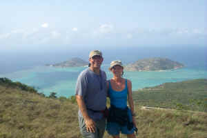 Jon and Care with the Blue Lagoon in the background