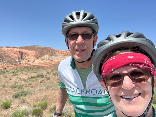 Bikers at entrance to Snow Canyon